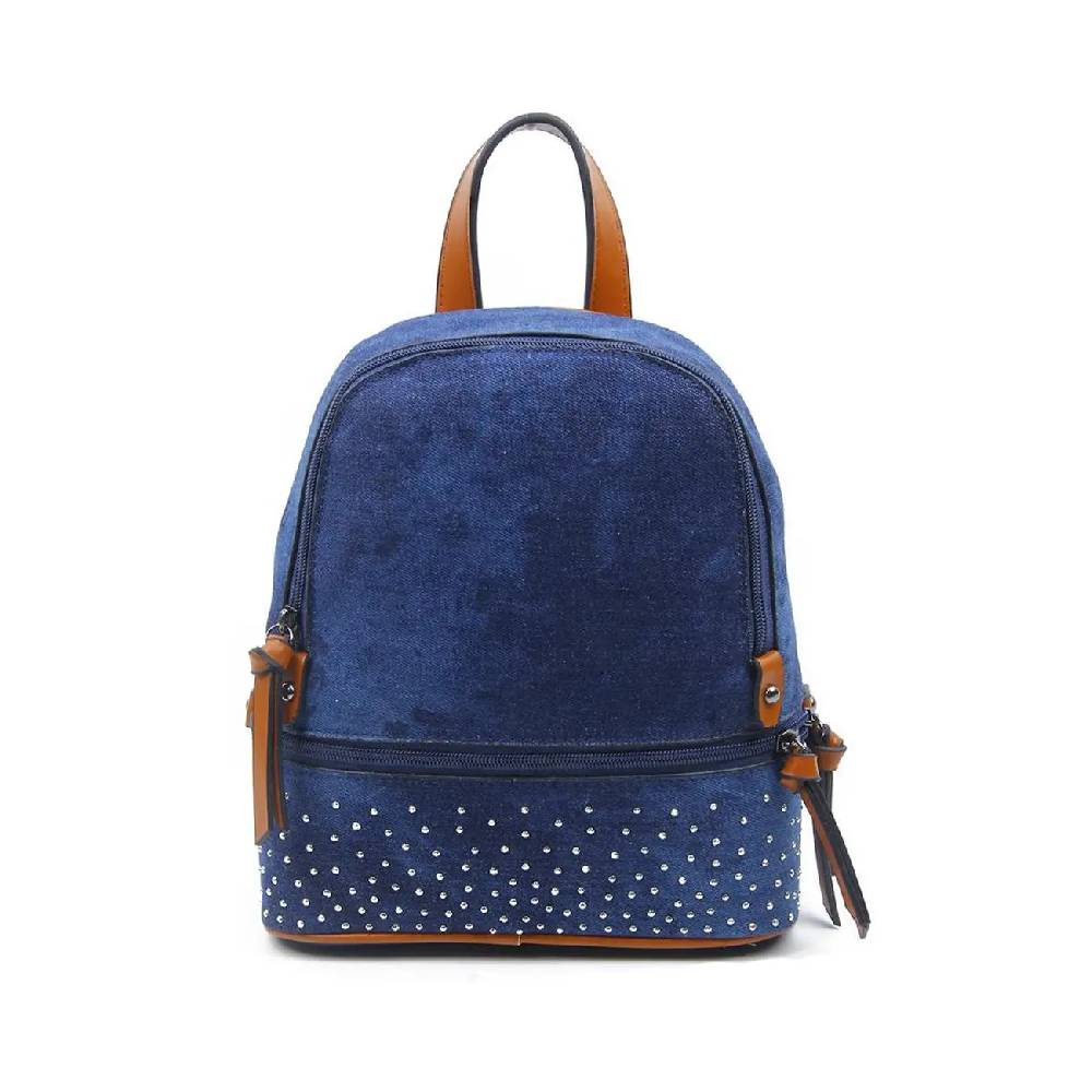 OBC DAMEN MÄDCHEN JEANS RUCKSACK BACKPACK Strasssteine Glitzer Denim Baumwolle Cityrucksack Stadtrucksack Schultertasche Handtasche