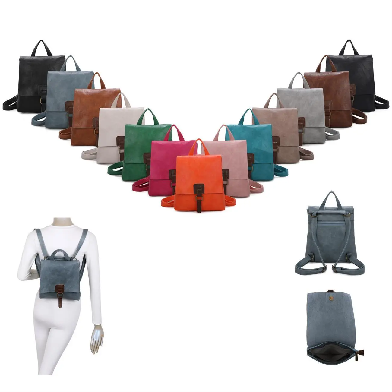 OBC Damen Rucksack Tasche Crossbody Handtasche Messenger Schultertasche Umhängetasche Shopper Vintage Kuriertasche Überschlagtasche Leder Optik