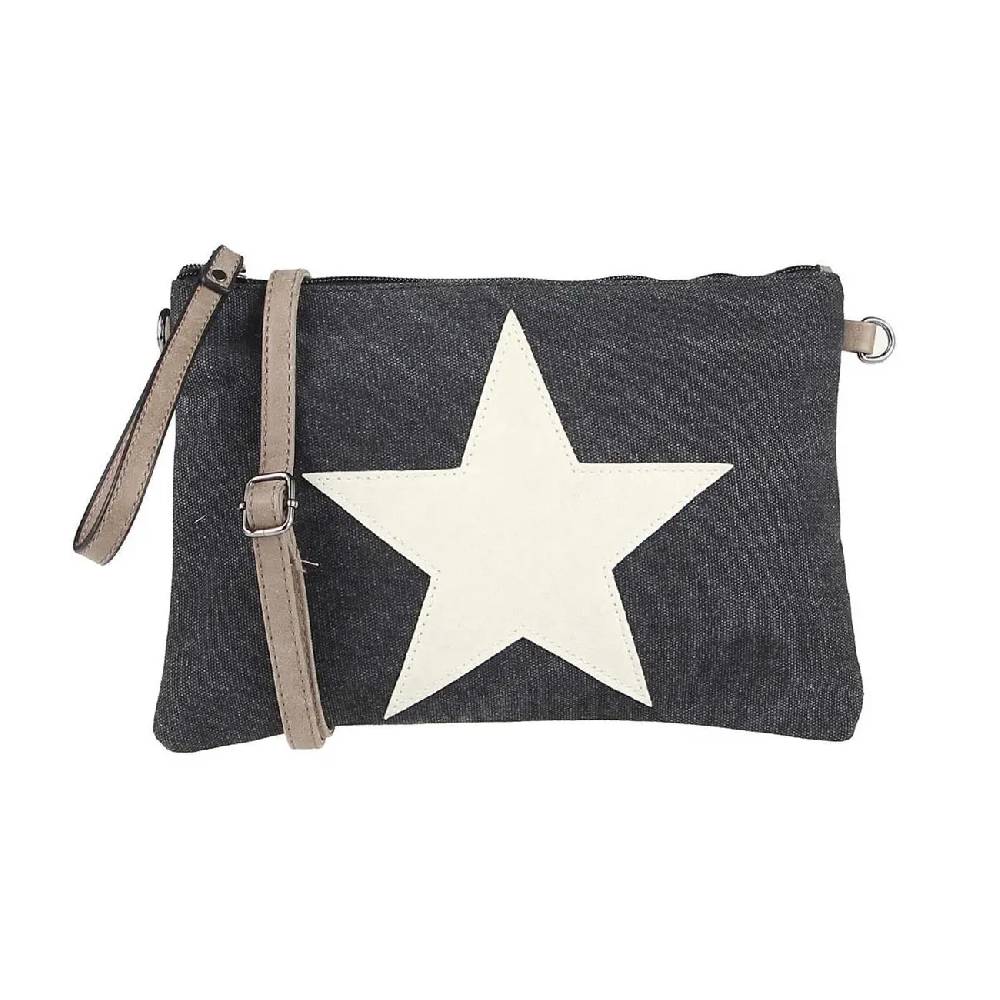 OBC Damen Stern Clutch Tasche Canvas Leder Strass Schultertasche Umhängetasche