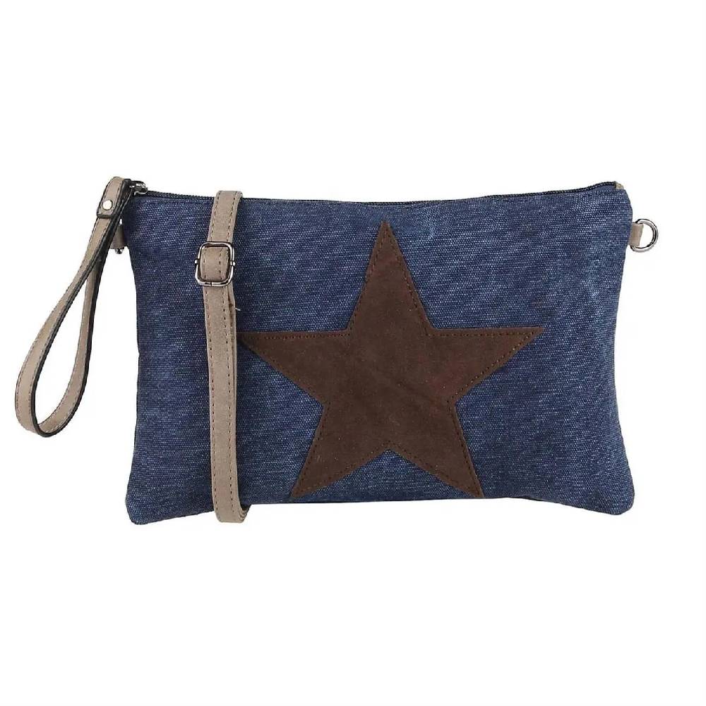 OBC Damen Stern Clutch Tasche Canvas Leder Strass Schultertasche Umhängetasche
