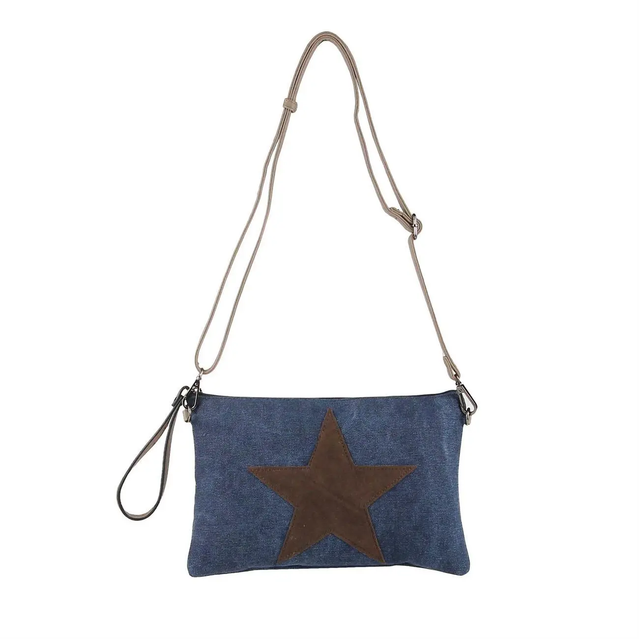 OBC Damen Stern Clutch Tasche Canvas Leder Strass Schultertasche Umhängetasche