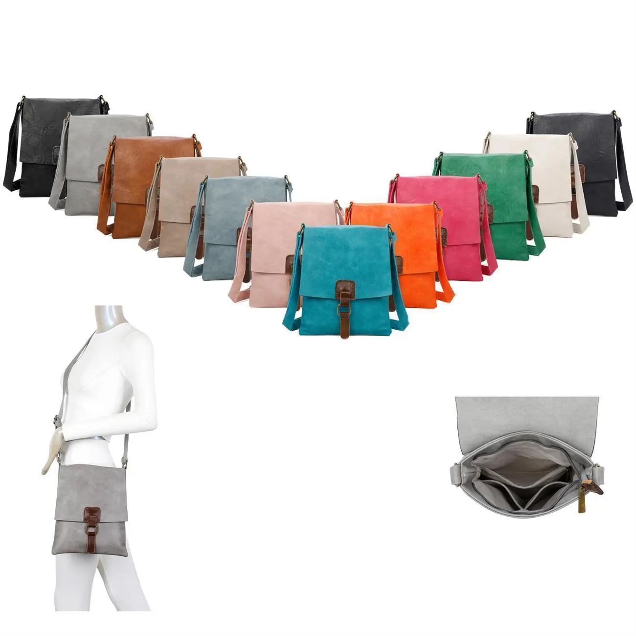 OBC Damen Tasche Crossbody Handtasche Messenger Schultertasche Umhängetasche Shopper Tablettasche bis ca. 7-8 Zoll Überschlagtasche Leder Optik