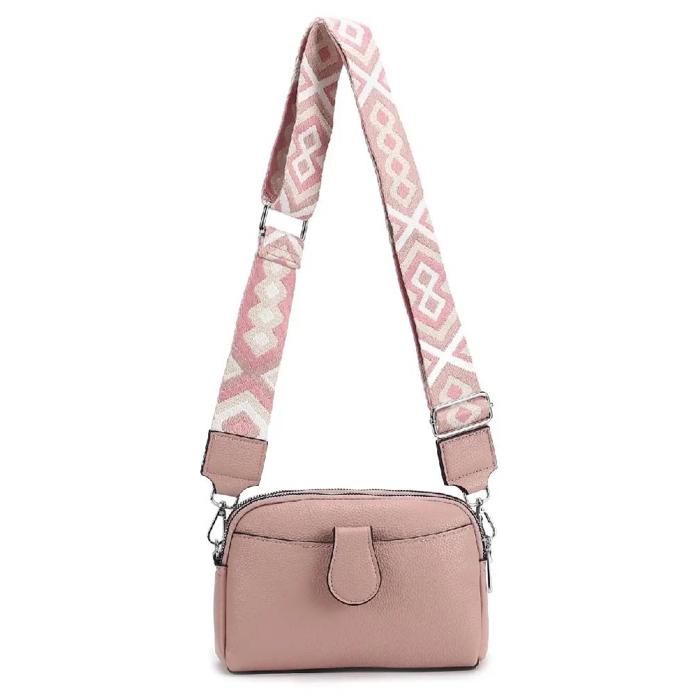 OBC Damen Tasche Crossbody Umhängetasche Bodybag Schultertasche Metallic Handytasche Crossover Kunstleder Handtasche Reise