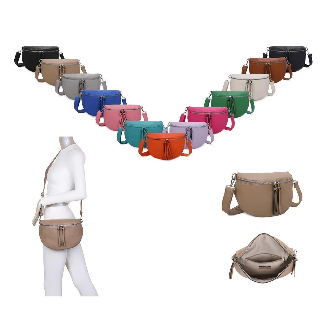 OBC Damen Tasche Gürteltasche Crossbody Hüfttasche Bauchtasche Umhängetasche Cross-Over Bodybag Schultertasche Handytasche Kosmetiktasche Kunst-Leder L155