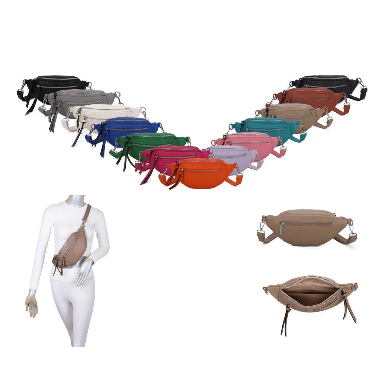 OBC Damen Tasche Gürteltasche Crossbody Leder Optik Hüfttasche Bauchtasche Umhängetasche Cross-Over Bodybag Schultertasche Handytasche Geldtasche Schminktasche Kosmetiktasche