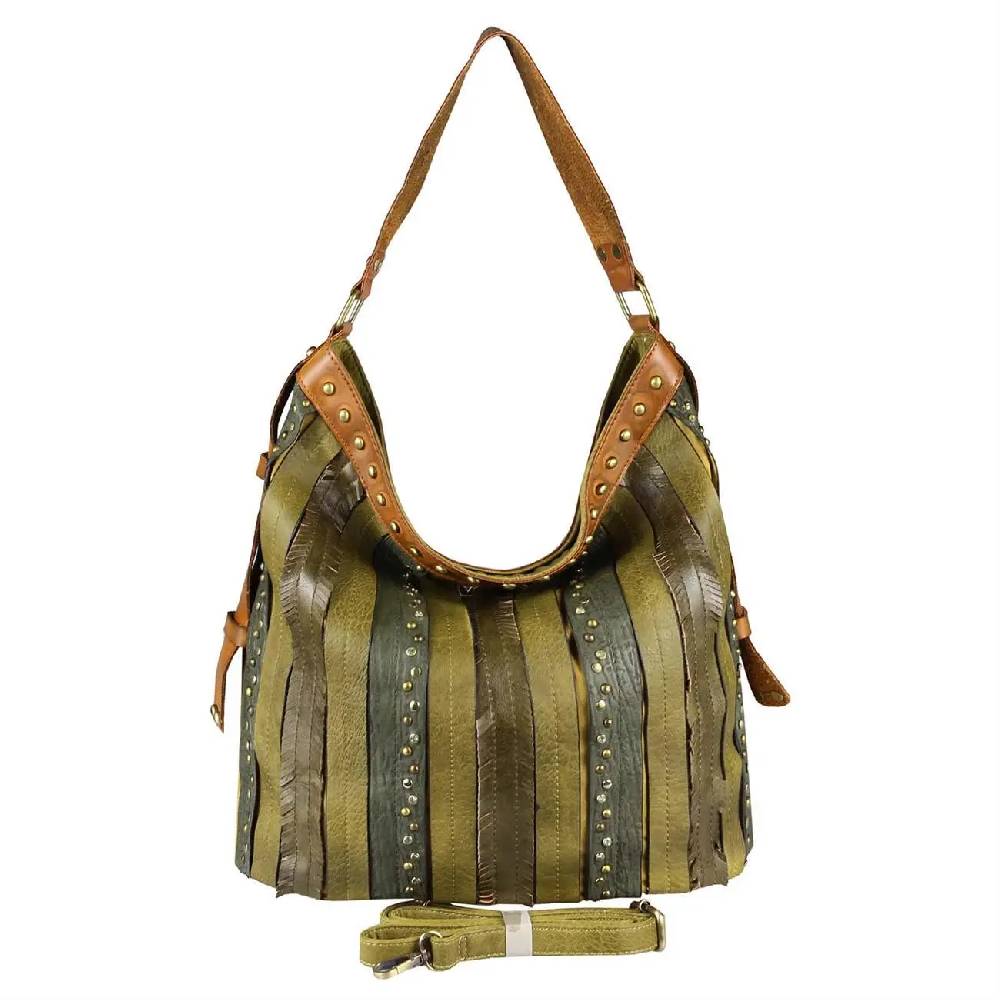 OBC DAMEN TASCHE HANDTASCHE Hobo Bag Schultertasche Nietentasche Shopper Strasssteine Umhängetasche Henkeltasche Beuteltasche Kunst-Leder