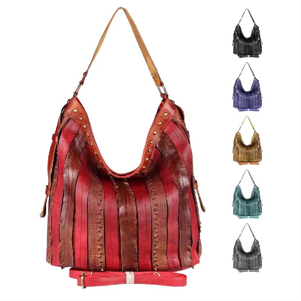 OBC DAMEN TASCHE HANDTASCHE Hobo Bag Schultertasche Nietentasche Shopper Strasssteine Umhängetasche Henkeltasche Beuteltasche Kunst-Leder