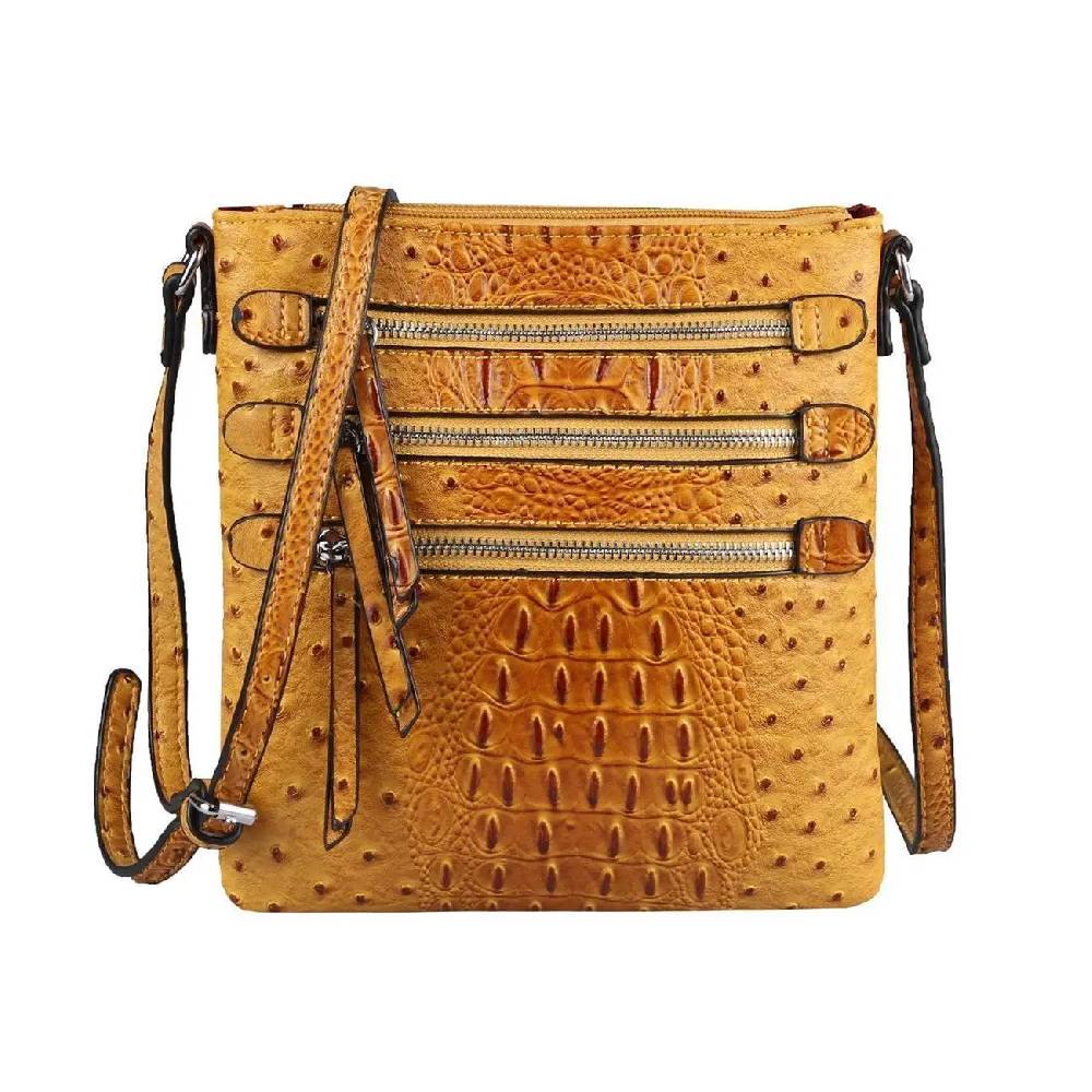 OBC Damen Tasche Kroko-Strauss Optik Schultertasche Umhängetasche Crossbody Bag