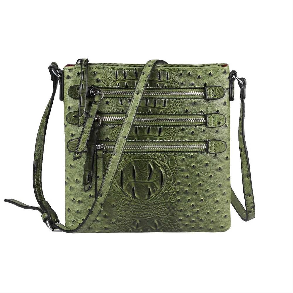 OBC Damen Tasche Kroko-Strauss Optik Schultertasche Umhängetasche Crossbody Bag