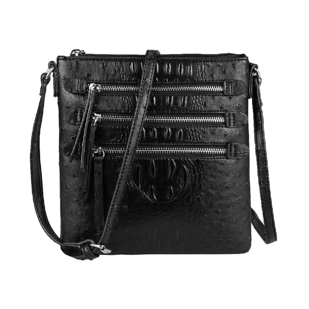 OBC Damen Tasche Kroko-Strauss Optik Schultertasche Umhängetasche Crossbody Bag
