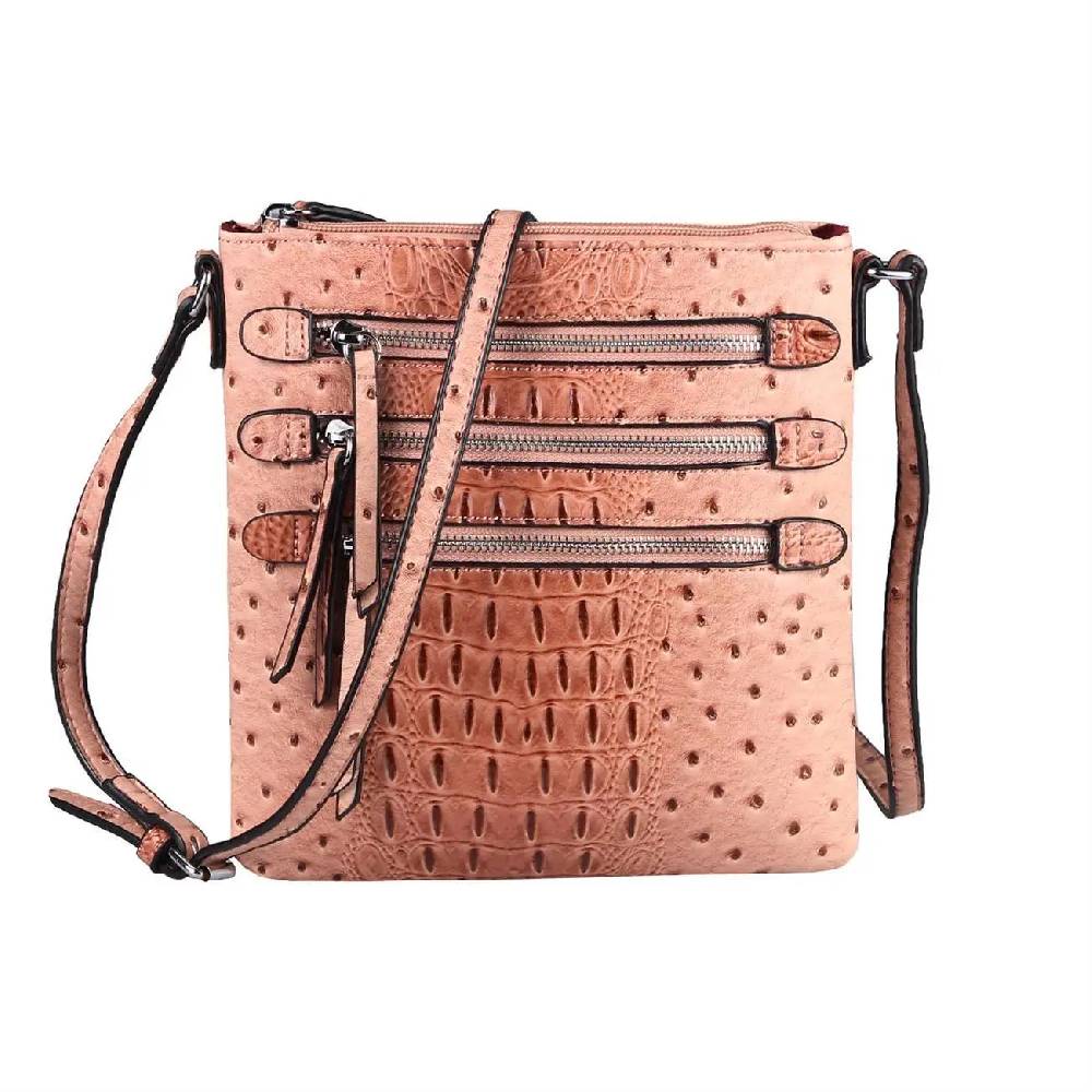 OBC Damen Tasche Kroko-Strauss Optik Schultertasche Umhängetasche Crossbody Bag