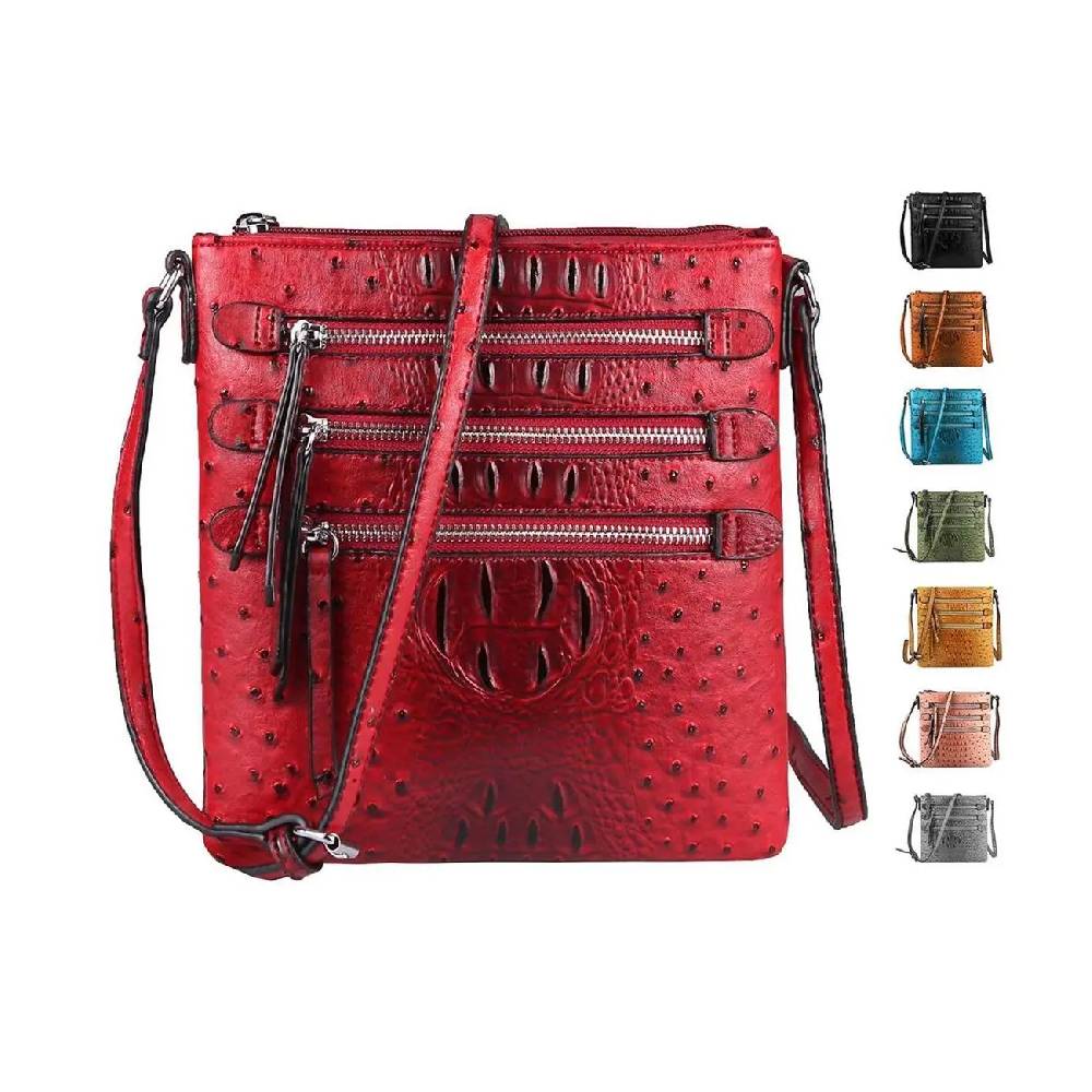 OBC Damen Tasche Kroko-Strauss Optik Schultertasche Umhängetasche Crossbody Bag