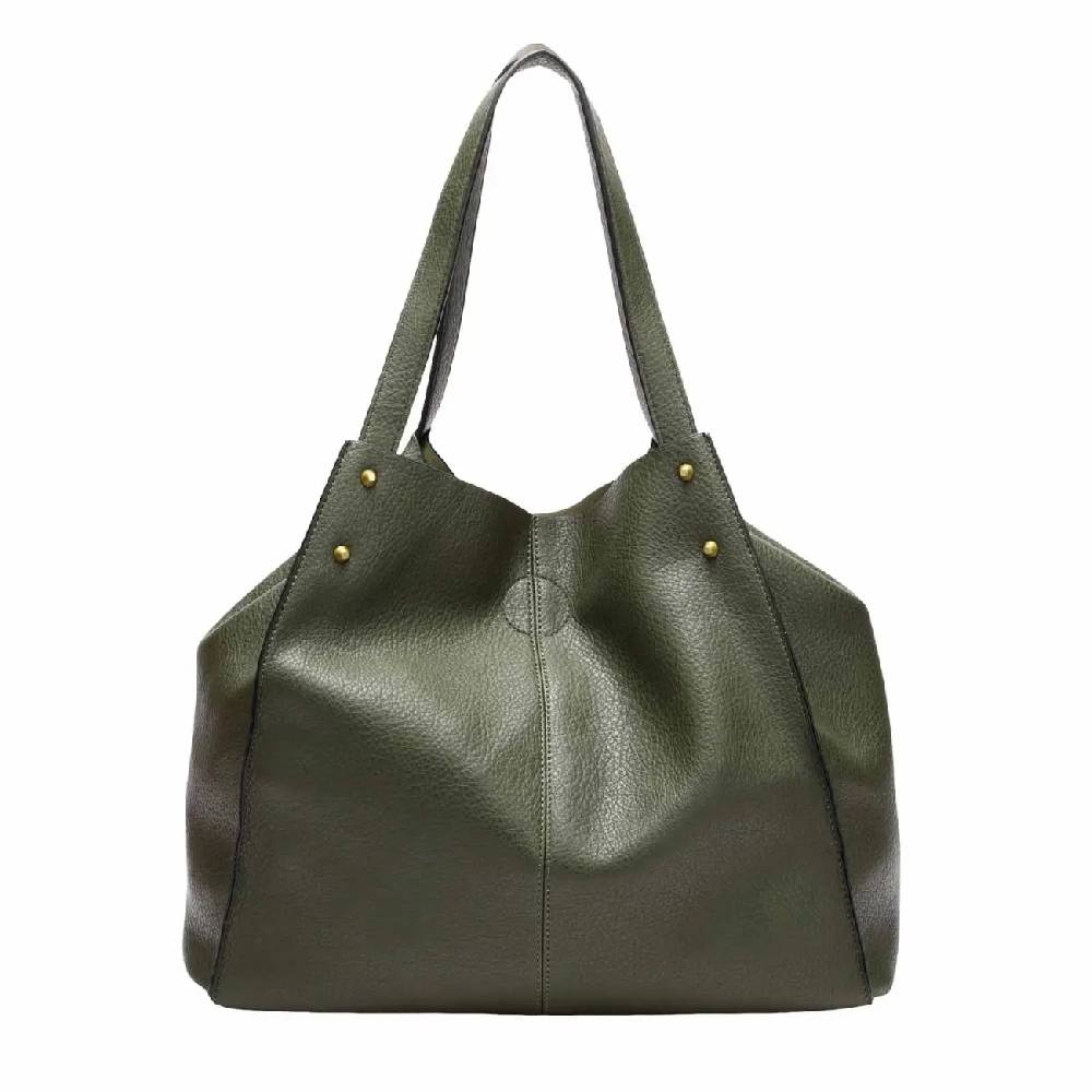 OBC DAMEN TASCHE XXL SET 2in1 Shopper Handtasche Hobo Bag Schultertasche Cross Over Body Bag Umhängetasche Crossbody Beuteltasche Leder Optik DIN-A4 Nieten