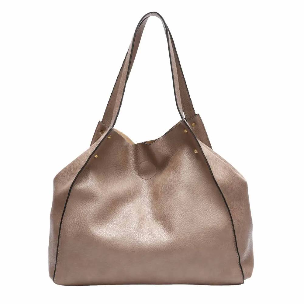 OBC DAMEN TASCHE XXL SET 2in1 Shopper Handtasche Hobo Bag Schultertasche Cross Over Body Bag Umhängetasche Crossbody Beuteltasche Leder Optik DIN-A4 Nieten