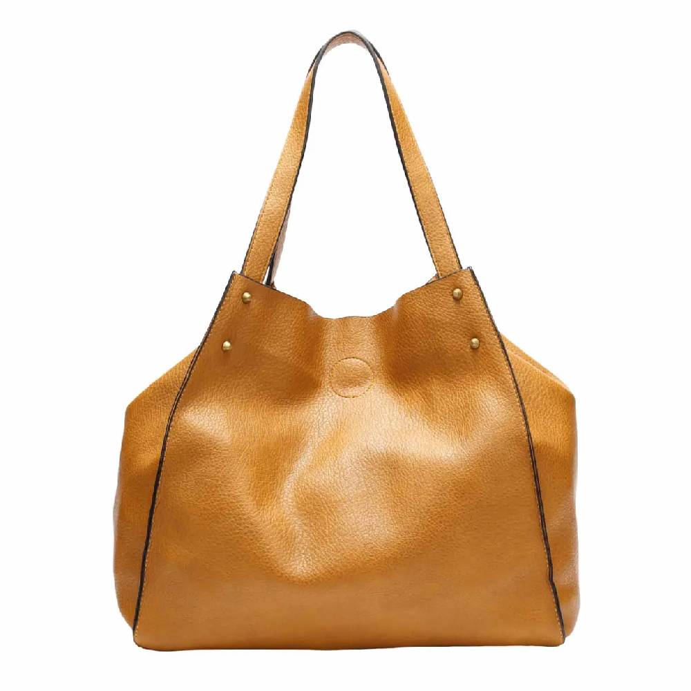 OBC DAMEN TASCHE XXL SET 2in1 Shopper Handtasche Hobo Bag Schultertasche Cross Over Body Bag Umhängetasche Crossbody Beuteltasche Leder Optik DIN-A4 Nieten