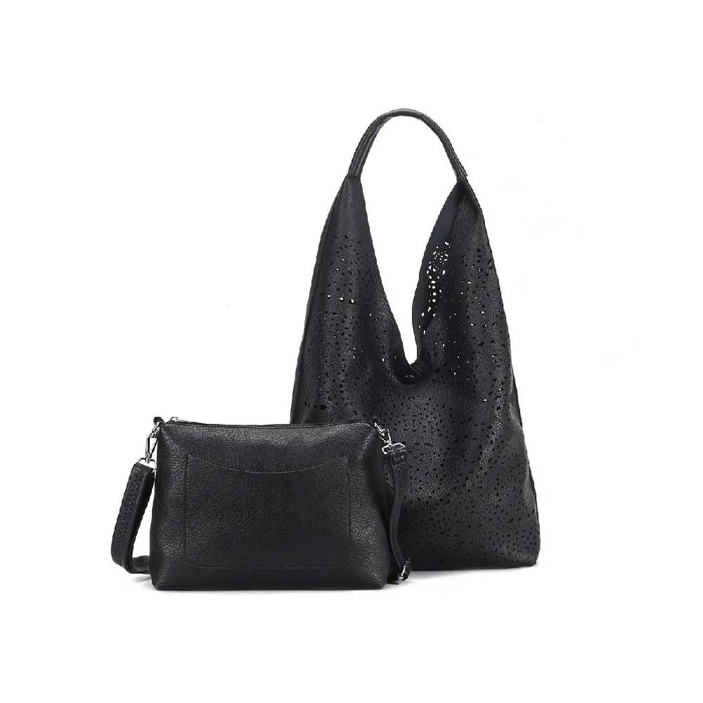 OBC DAMEN TASCHE XXL SET 2in1 Shopper Hobo Bag Schultertasche Cross Over Body Bag Umhängetasche Beuteltasche Handtasche Leder Optik