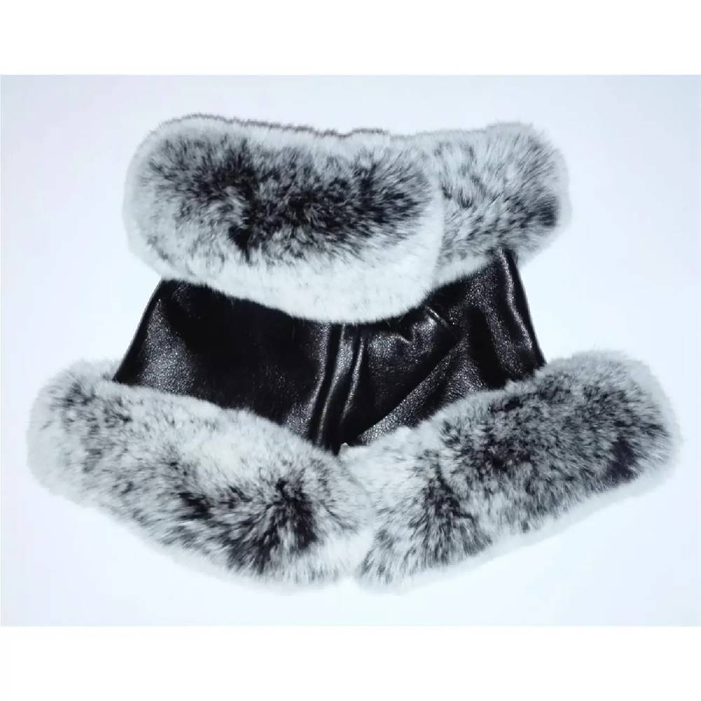 OBC DAMEN Warme Handschuhe Echt LEDER Echt FELL Kaninfell Kaninchen Winter & Herbst Winterhandschuhe Flauschig Schwarz Weiß Grau XL