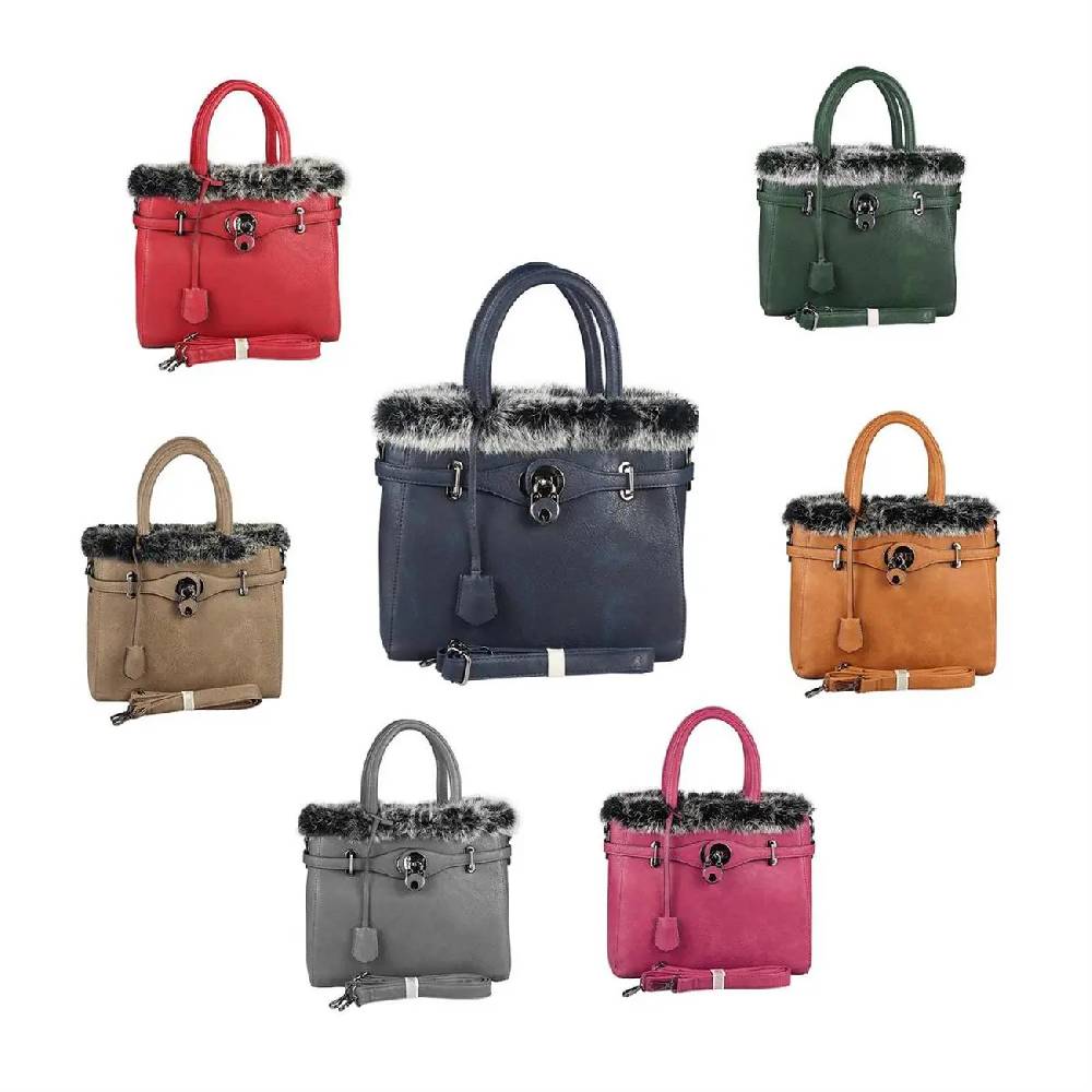 OBC ital-design DAMEN echt PELZ Kaninchenfell HAND-TASCHE Schultertasche Henkeltasche Umhängetasche Businesstasche Shopper Workbag