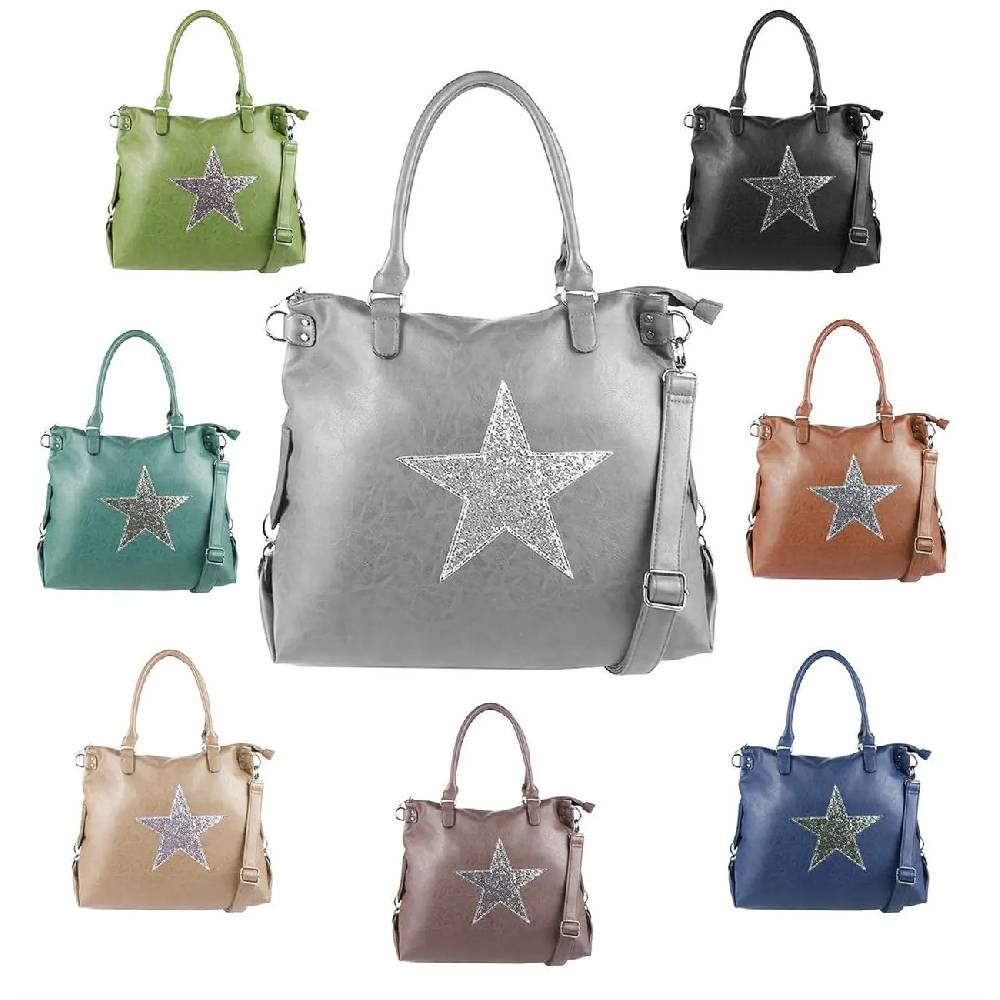 OBC ital-design DAMEN STERN TASCHE Shopper XXL DIN-A4 Handtasche Schultertasche Beuteltasche Henkeltasche CrossOver Umhängetasche