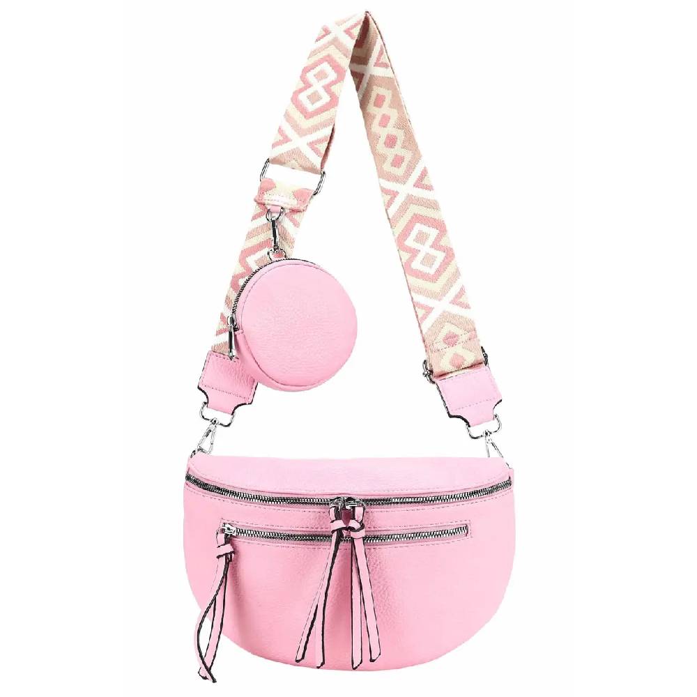 OBC ITALYSHOP24 Damen Tasche Umhängetasche Brusttasche Muster Gürtel Bauchtasche Crossbody Gürteltasche Hüfttasche Crossover Bodybag Schultertasche Handytasche Leder Optik