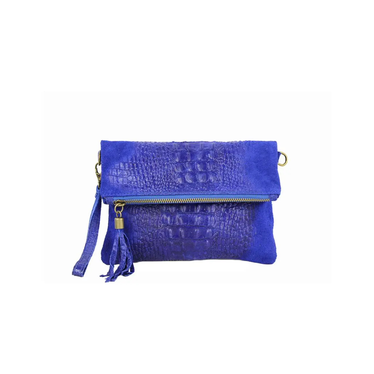 OBC Made In Italy DAMEN Echt LEDER Clutch TASCHE Kroko Wildleder Handtasche Umhängetasche Ledertasche Schultertasche Fransen Cross-Over