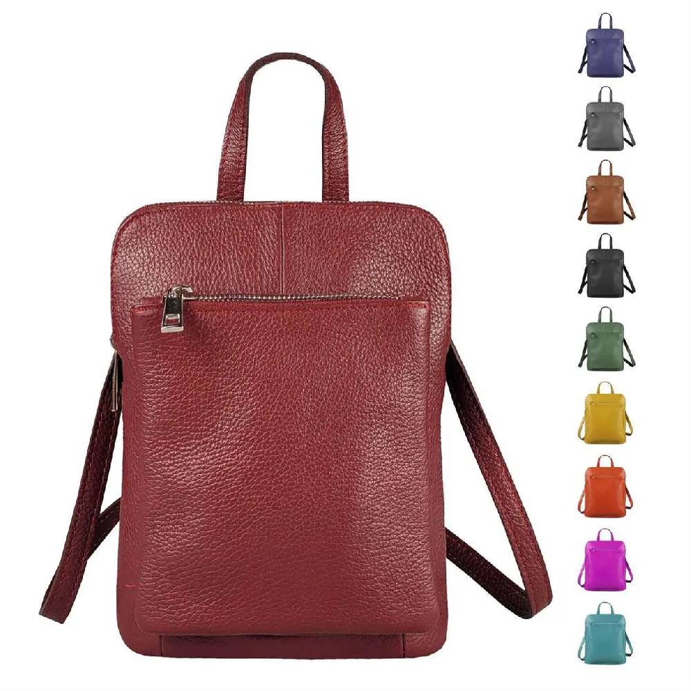 OBC Made in Italy Damen echt Leder Rucksack Bodybag Lederrucksack Tasche Schultertasche Ledertasche Crossbody Cross-Over