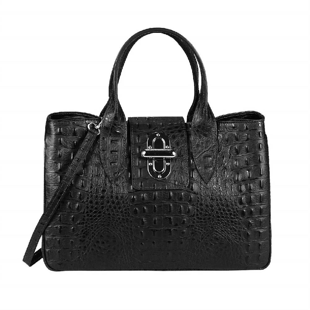 OBC Made In Italy Damen Echt Leder Tasche Business Shopper Glattleder Oder Kroko Print Prägung Henkeltasche Schultertasche Handtasche Ledertasche Umhängetasche Hobo Tote Bag
