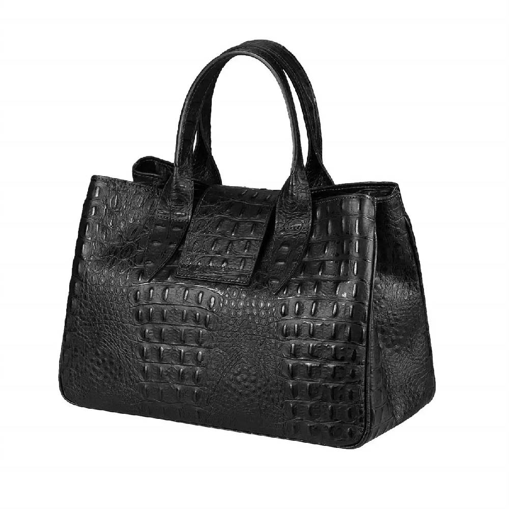 OBC Made In Italy Damen Echt Leder Tasche Business Shopper Glattleder Oder Kroko Print Prägung Henkeltasche Schultertasche Handtasche Ledertasche Umhängetasche Hobo Tote Bag