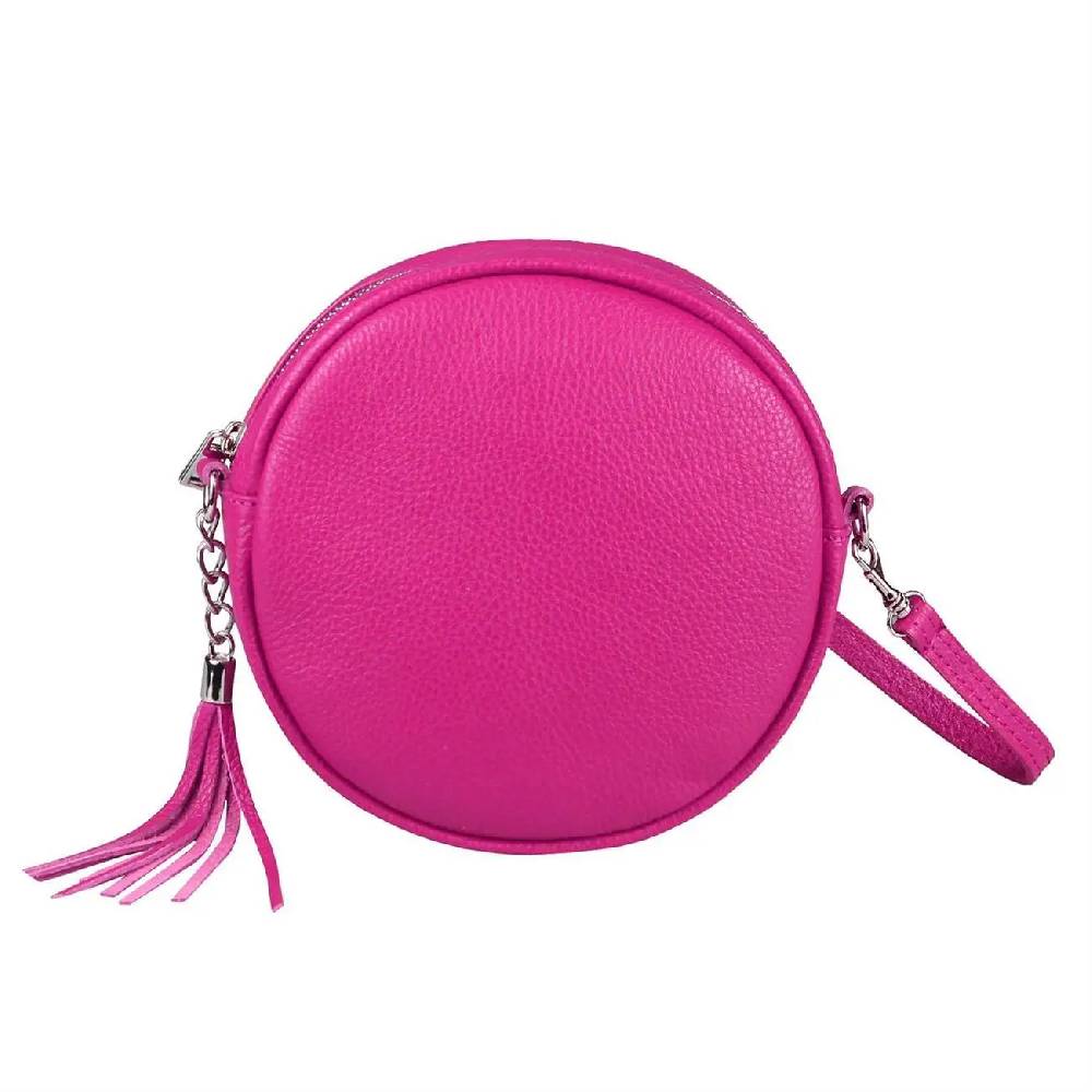 OBC Made In Italy Damen ECHT Leder Tasche Crossbody Runde Schultertasche City Bag Crossover Umhängetasche Clutch Ledertasche Damentasche Minibag