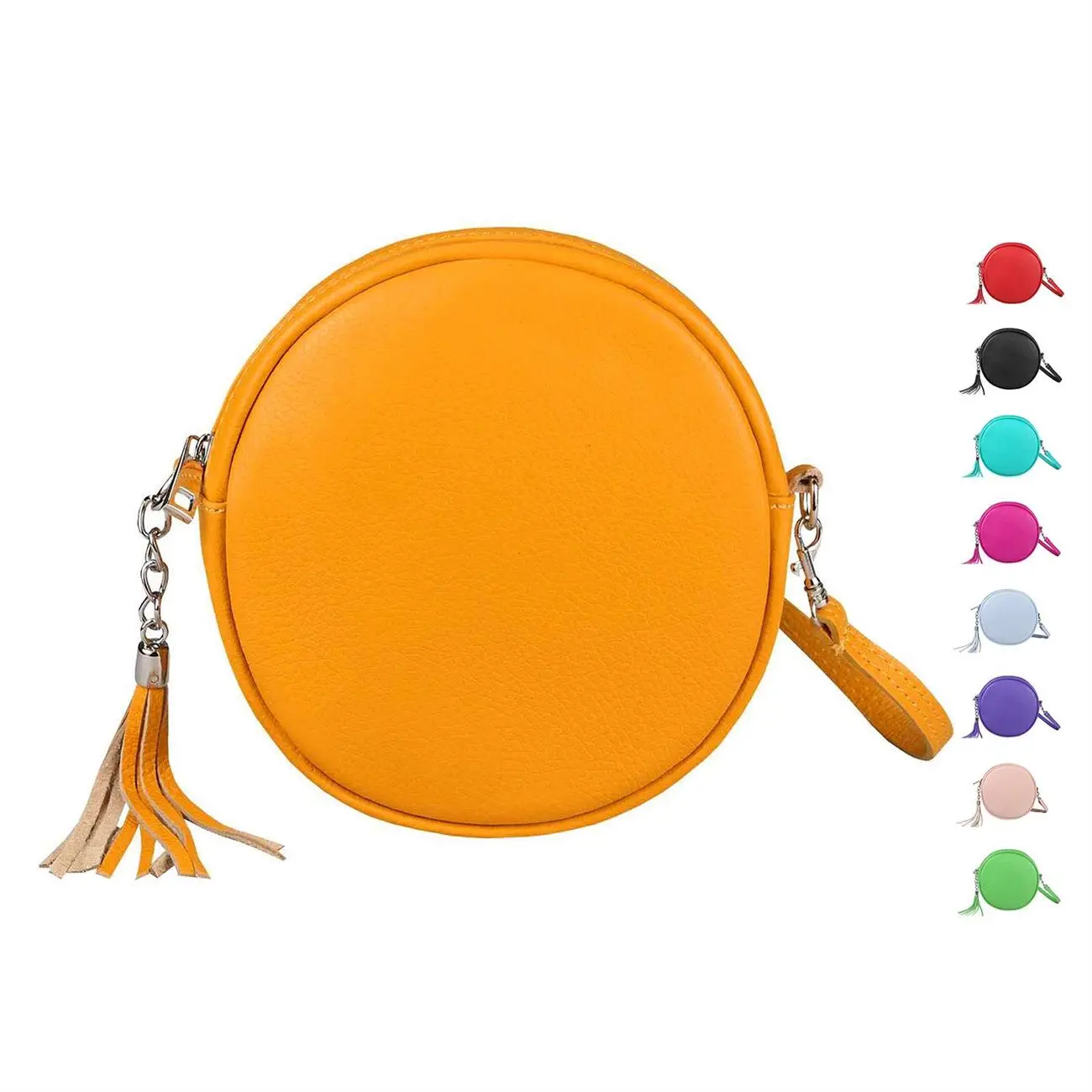 OBC Made in Italy Damen ECHT Leder Tasche Crossbody Runde Schultertasche City Bag Crossover Umhängetasche Clutch Ledertasche Damentasche Minibag