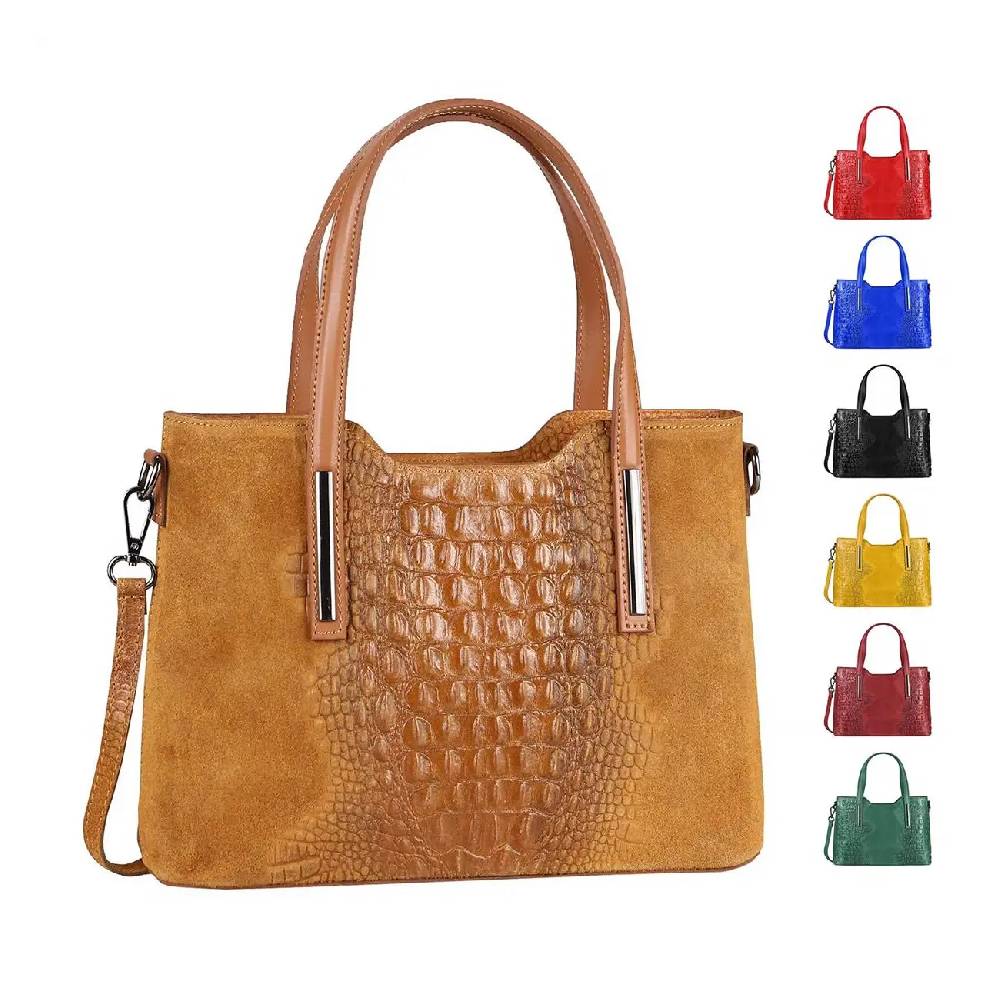 OBC MADE IN ITALY DAMEN Echt LEDER TASCHE KROKO-Prägung Business Shopper Wildleder Schultertasche Handtasche Ledertasche Umhängetasche