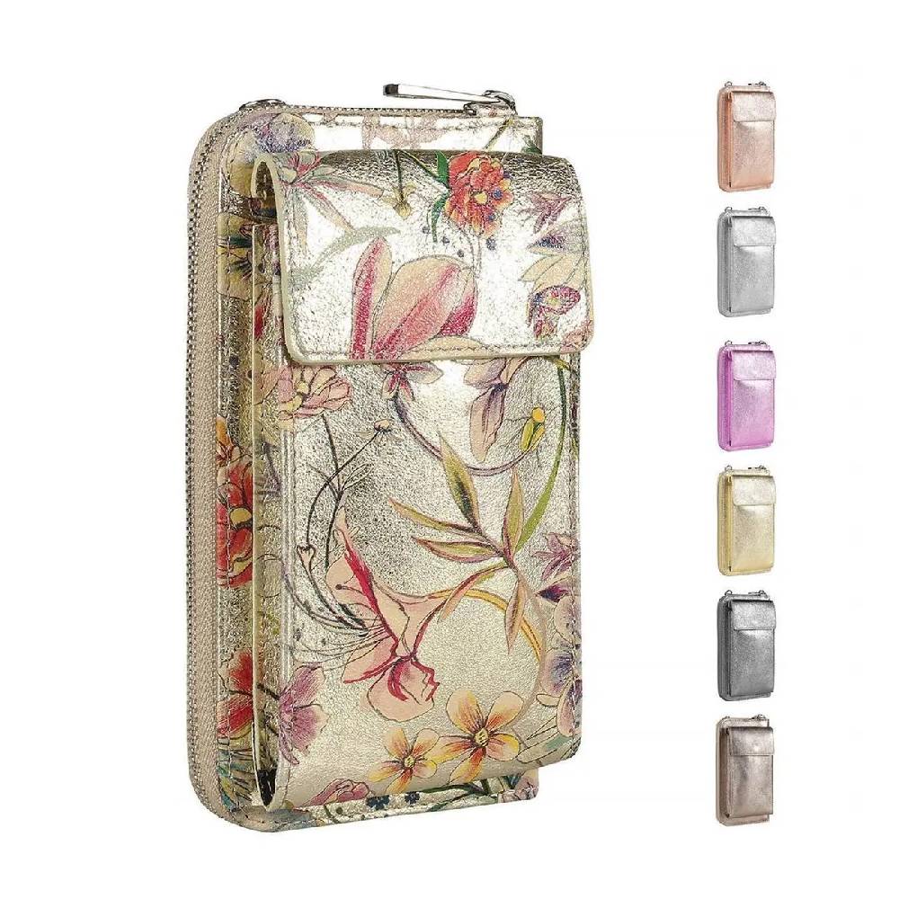 OBC Made in Italy Damen Leder Handytasche Tasche Umhängetasche Geldbörse Schultertasche Brieftasche Smartphone Geldtasche Ledertasche Crossbody Abendtasche Handy bis 6,5 Zoll