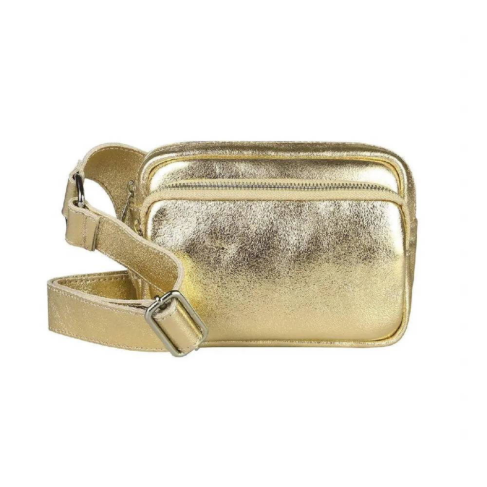 OBC Made In Italy Damen Leder Tasche Crossbody Metallic Hüfttasche Bauchtasche Umhängetasche Bodybag Schultertasche Handytasche Gürteltasche