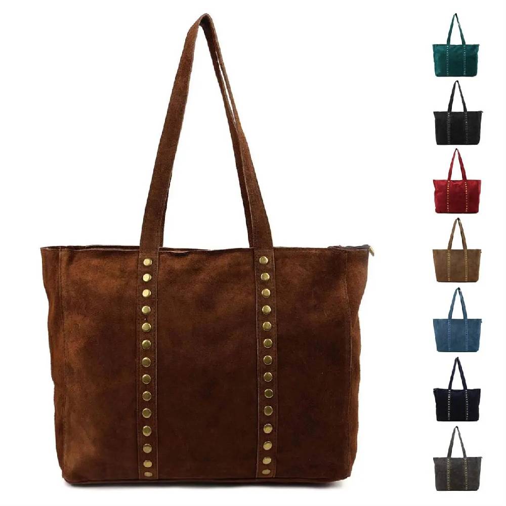 OBC Made in Italy Damen Leder Tasche Handtasche Umhängetasche Reisetasche Shopper Wildleder Schultertasche Tote Bag Ledertasche Henkeltasche Weekender T030
