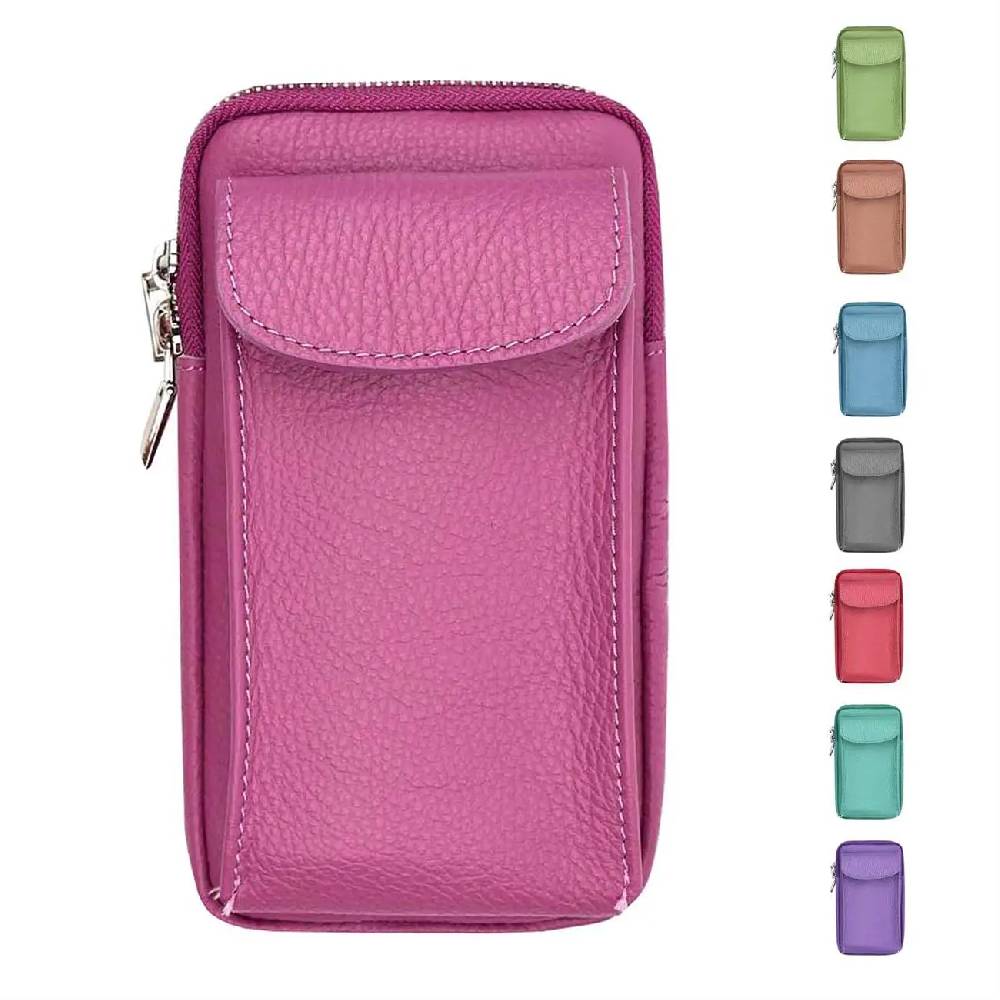 OBC Made in Italy Damen Leder Tasche Handytasche Umhängetasche Geldbörse Schultertasche Brieftasche Smartphone Geldtasche Ledertasche Crossbody Abendtasche Handy bis 6,5 Zoll