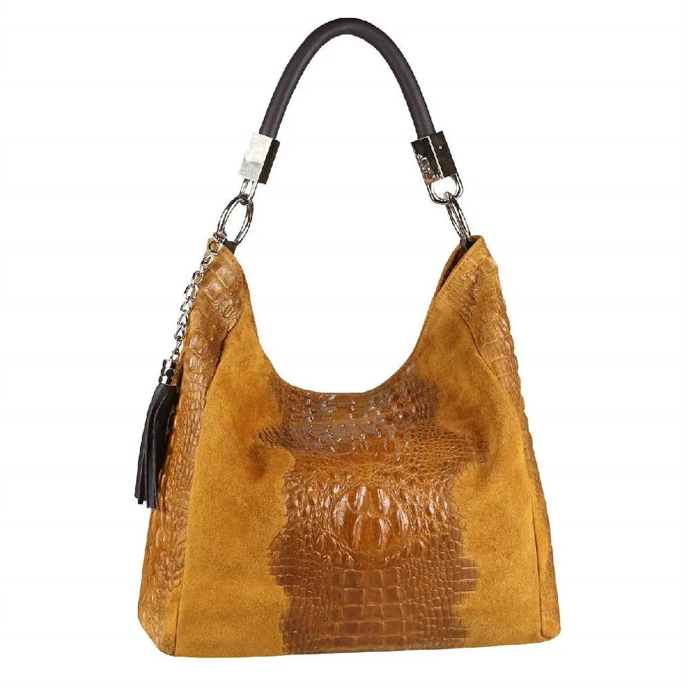 OBC Made In Italy DAMEN LEDER TASCHE KROKO-Prägung Shopper Tote Bag Wildleder Schultertasche Handtasche Business DIN-A4