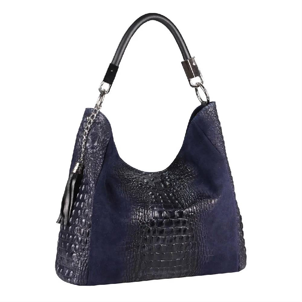 OBC Made In Italy DAMEN LEDER TASCHE KROKO-Prägung Shopper Tote Bag Wildleder Schultertasche Handtasche Business DIN-A4