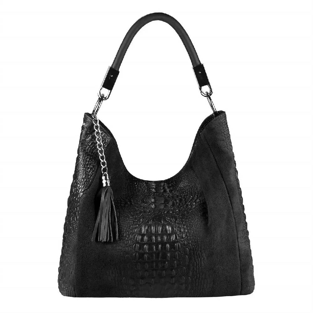 OBC Made In Italy DAMEN LEDER TASCHE KROKO-Prägung Shopper Tote Bag Wildleder Schultertasche Handtasche Business DIN-A4