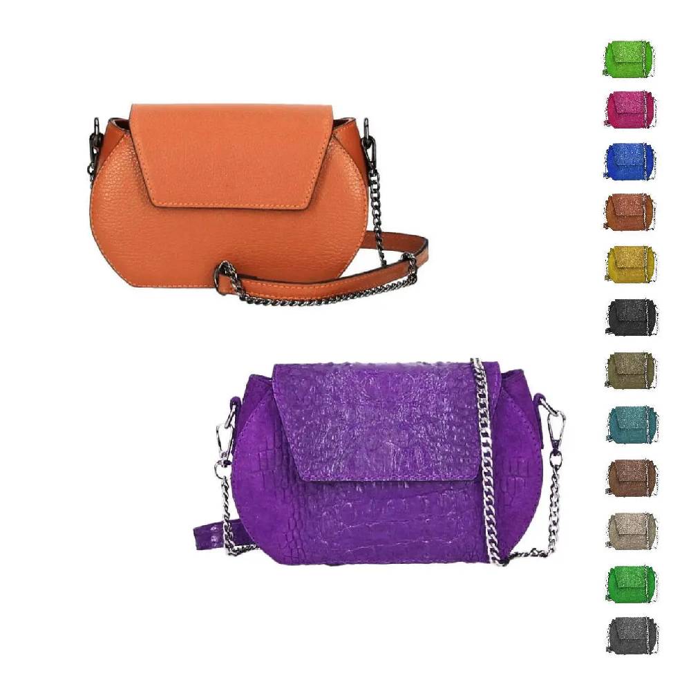 OBC Made in Italy Damen Leder Tasche Kroko Prägung oder Glattleder Umhängetasche Clutch Wildleder Handtasche Ledertasche Schultertasche