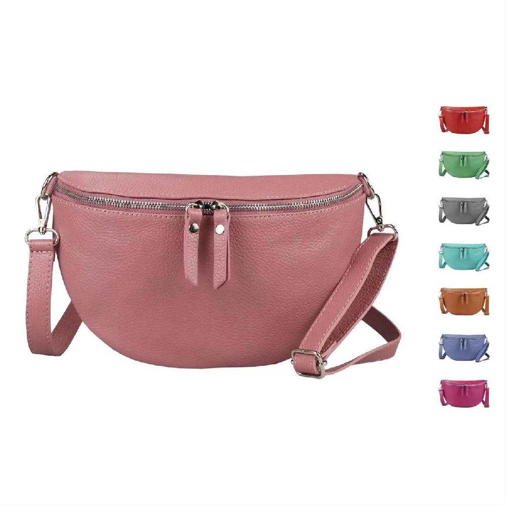 OBC Made in Italy Damen Leder Tasche Medium Handytasche Gürteltasche Crossbody Hüfttasche Bauchtasche Umhängetasche Cross-Over Bodybag Schultertasche Kosmetiktasche