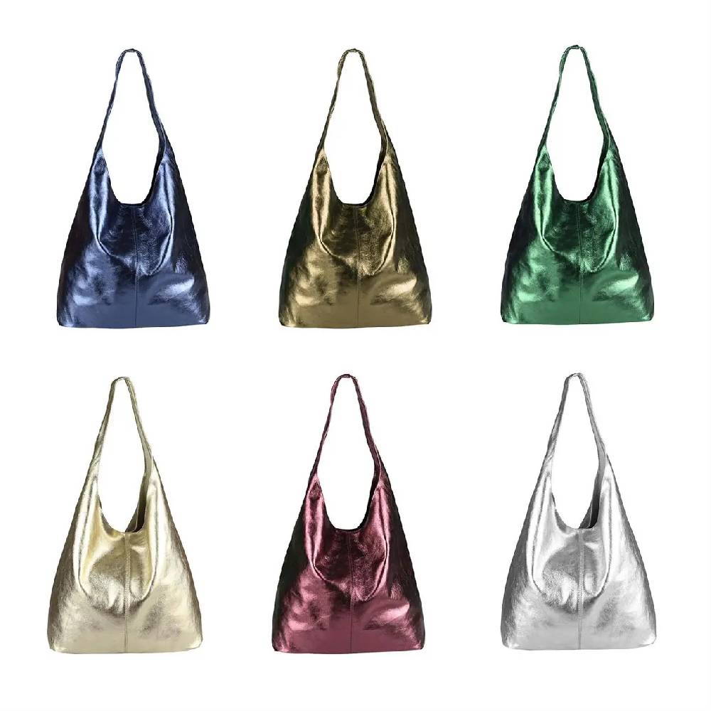 OBC MADE IN ITALY DAMEN LEDER TASCHE METALLIC Shopper Schultertasche