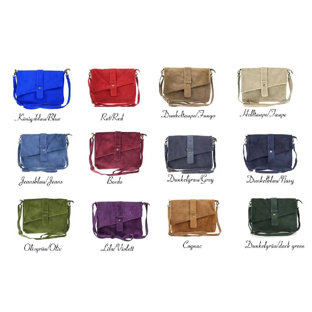 OBC Made In Italy DAMEN LEDER TASCHE Schultertasche Messenger Bag Wildleder Handtasche Umhängetasche Ledertasche Bodybag CrossBody CrossOver