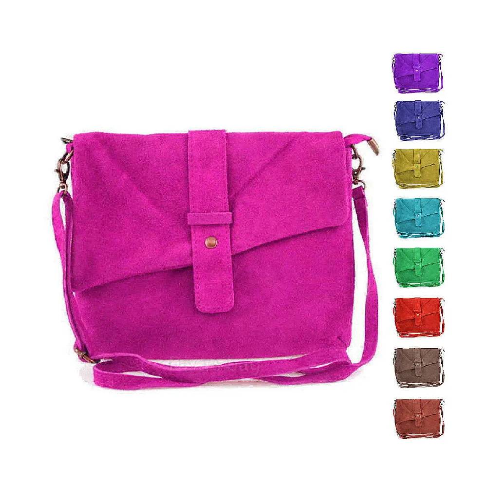 OBC Made in Italy DAMEN LEDER TASCHE Schultertasche Messenger Bag Wildleder Handtasche Umhängetasche Ledertasche Bodybag CrossBody CrossOver