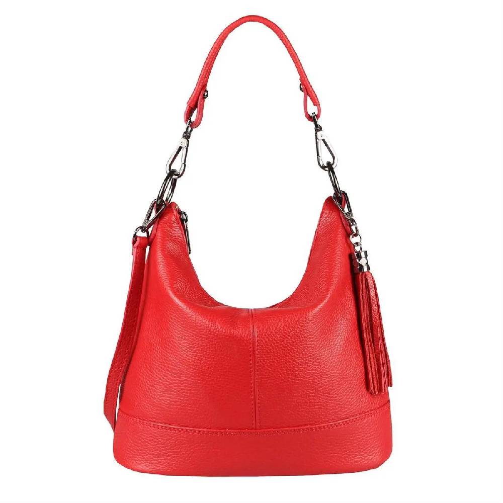 OBC Made In Italy Damen Leder Tasche Umhängetasche Shopper Schultertasche Handtasche Crossbody Hobo Bag Crossover Ledertasche Damentasche Fransen