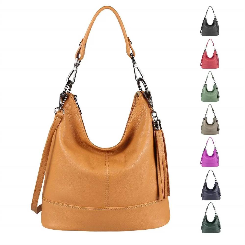OBC Made in Italy Damen Leder Tasche Umhängetasche Shopper Schultertasche Handtasche Crossbody Hobo Bag Crossover Ledertasche Damentasche Fransen OBC Made in Italy Damen Leder Tasche Umhängetasche Shopper Schultertasche Handtasche Crossbody Hobo Bag Crossover Ledertasche Damentasche Fransen