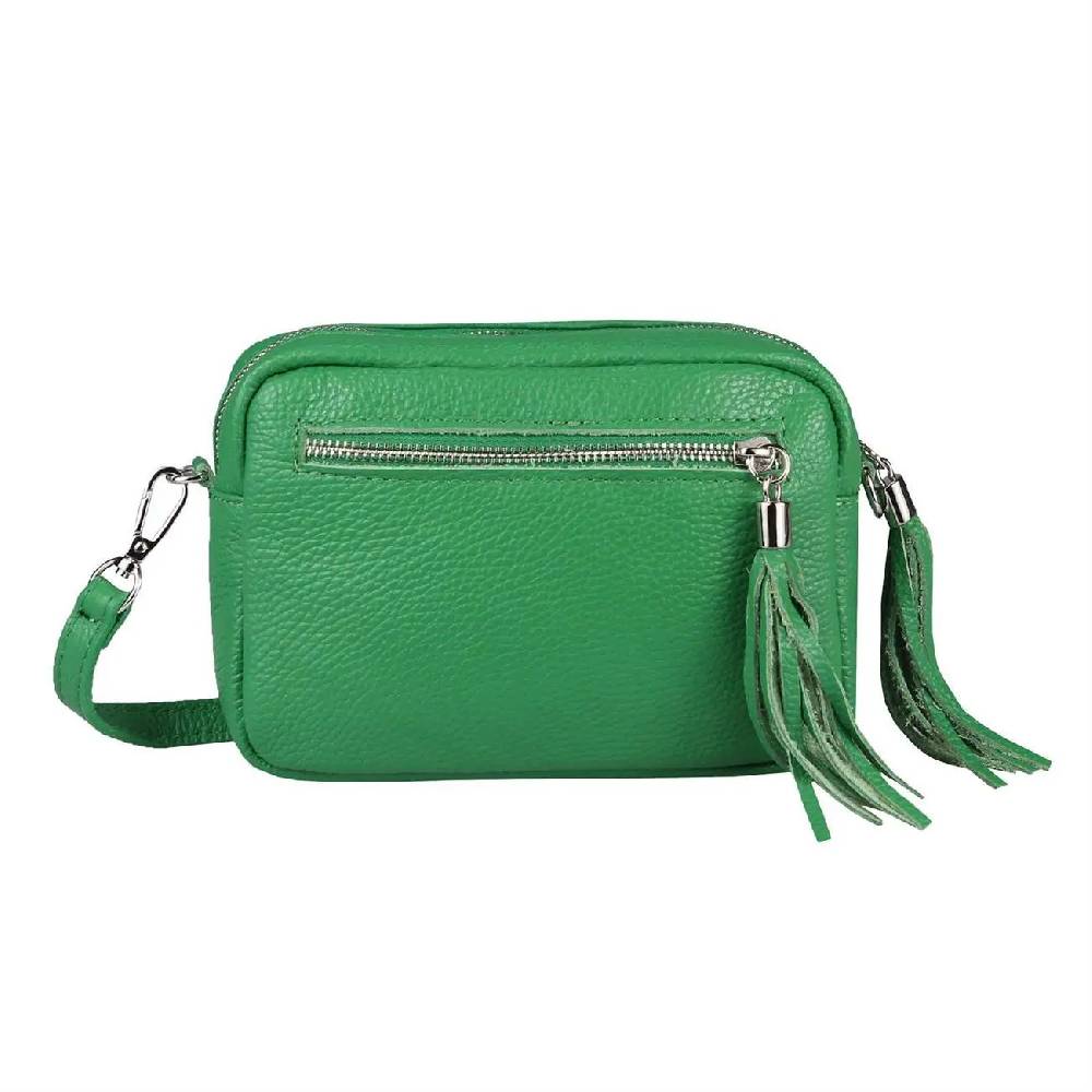 OBC Made In Italy DAMEN LEDER TASCHE Umhängetasche Schultertasche Beuteltasche Cross-Over Cross Bag Glattleder Schmucktasche Fransen Ledertasche