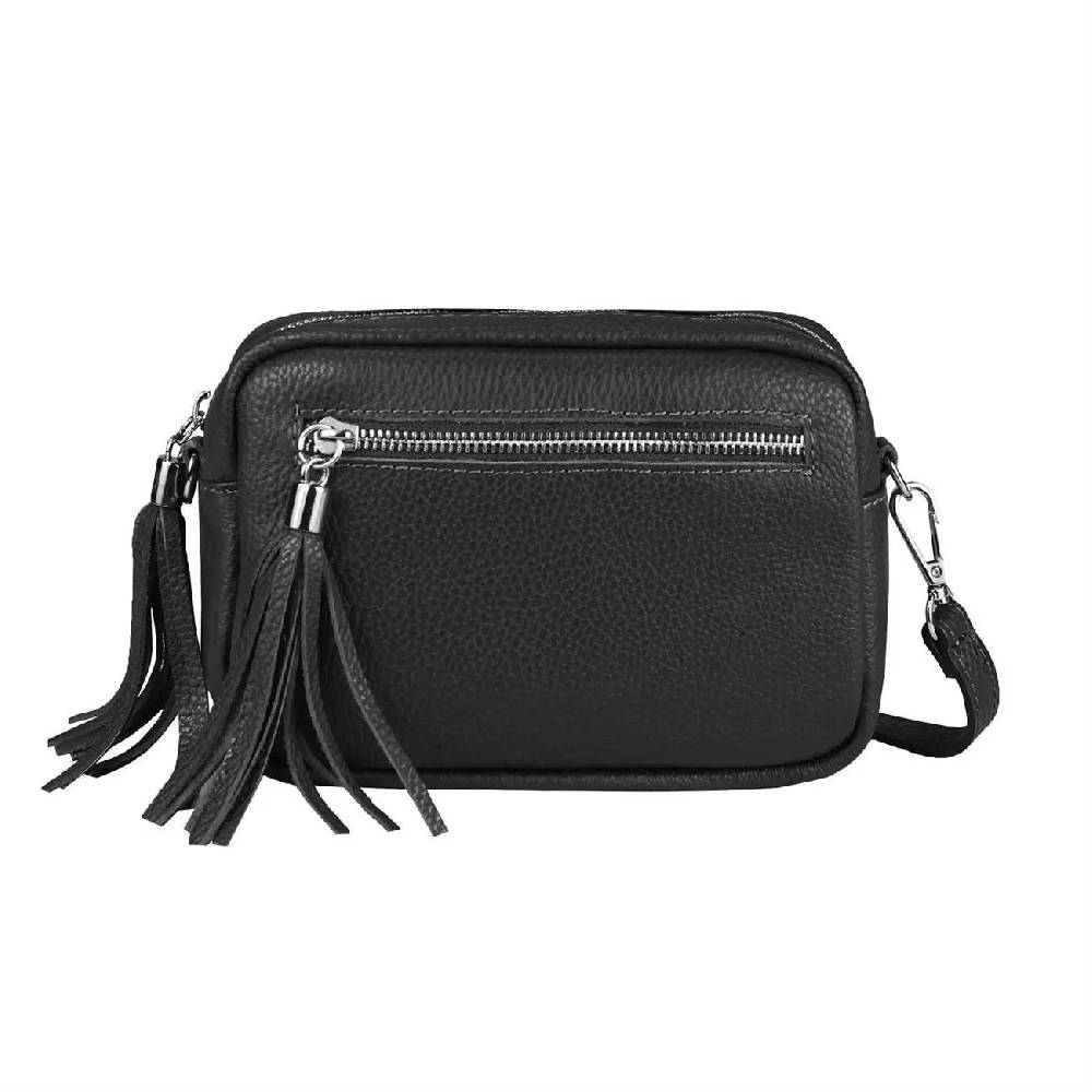 OBC Made In Italy DAMEN LEDER TASCHE Umhängetasche Schultertasche Beuteltasche Cross-Over Cross Bag Glattleder Schmucktasche Fransen Ledertasche