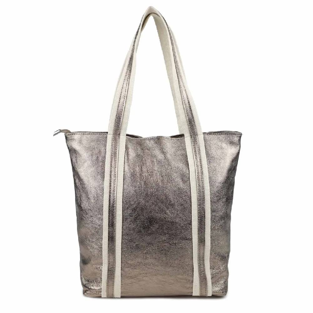 OBC Made In Italy DAMEN METALLIC ECHT LEDER HAND-TASCHE Shopper Schultertasche Tote Bag Umhängetasche Ledertasche Din-A4 Handtasche Beuteltasche