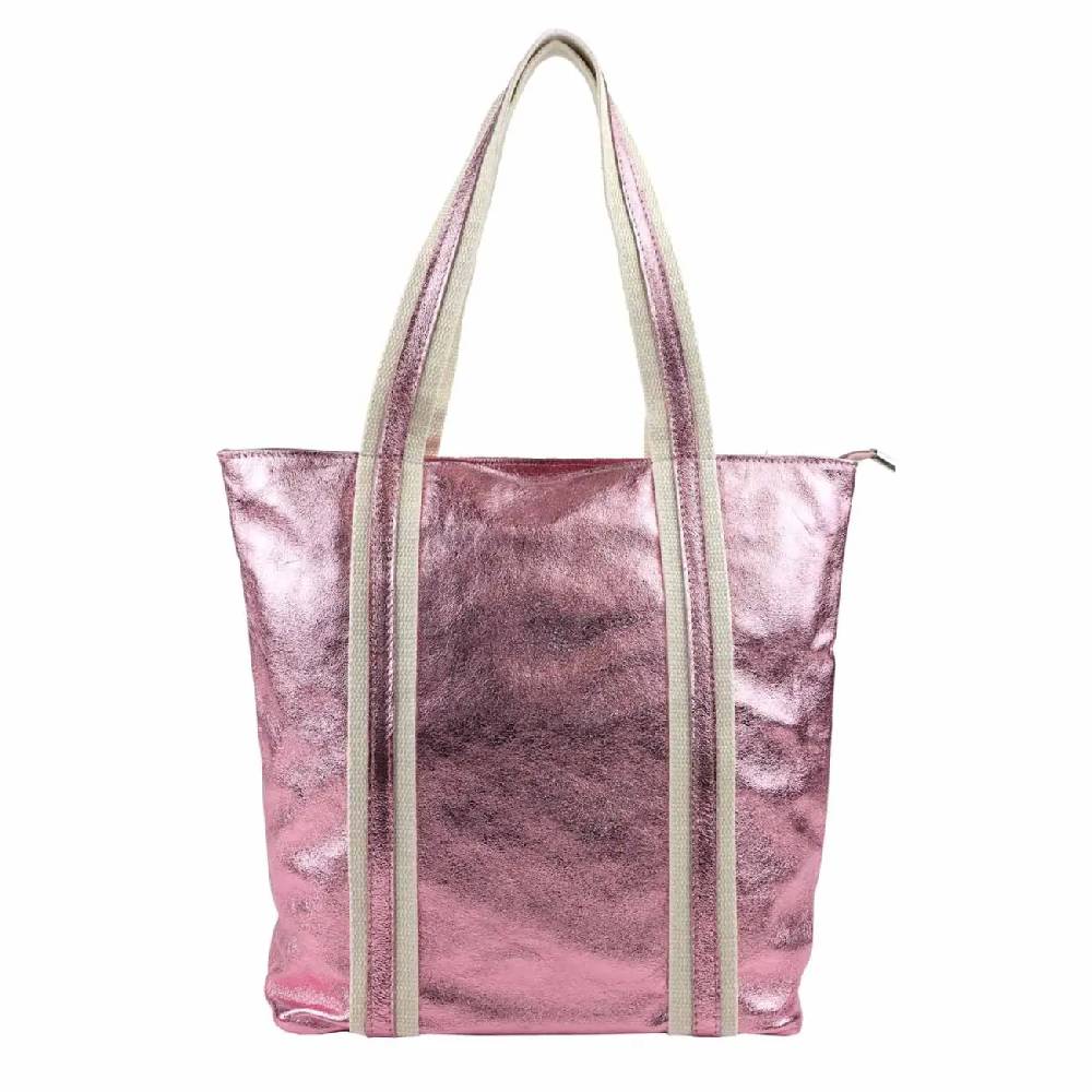 OBC Made In Italy DAMEN METALLIC ECHT LEDER HAND-TASCHE Shopper Schultertasche Tote Bag Umhängetasche Ledertasche Din-A4 Handtasche Beuteltasche