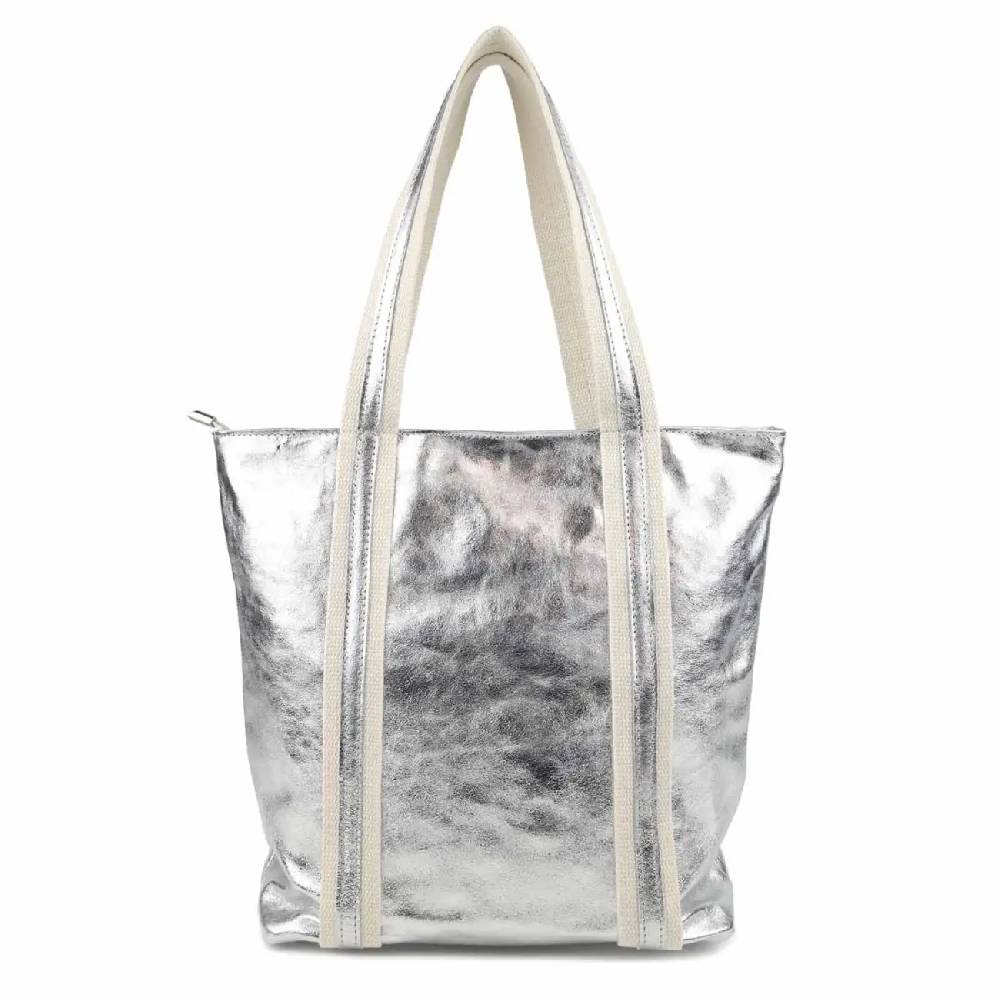 OBC Made In Italy DAMEN METALLIC ECHT LEDER HAND-TASCHE Shopper Schultertasche Tote Bag Umhängetasche Ledertasche Din-A4 Handtasche Beuteltasche